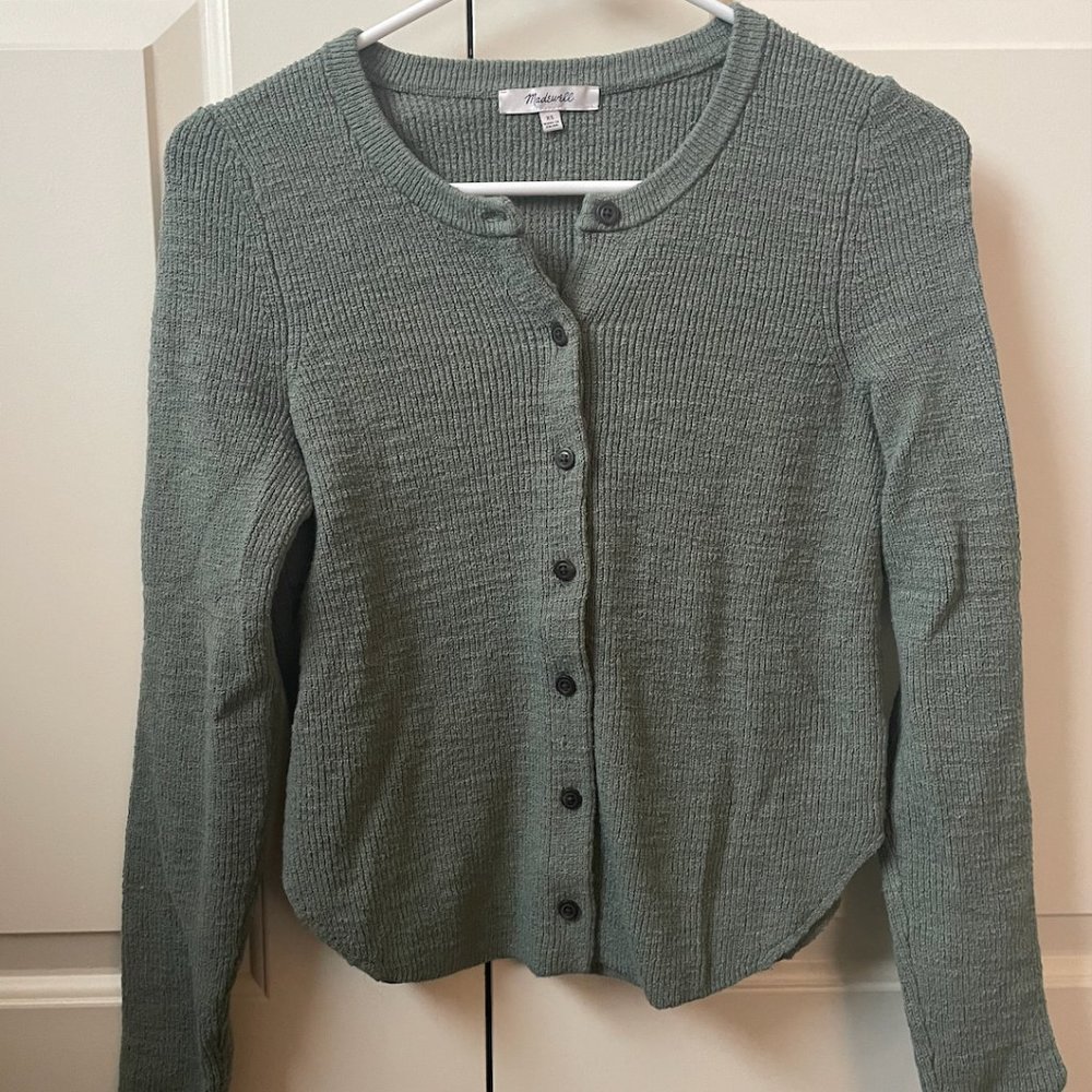 Madewell Green Textural Knit Cardigan Sweater